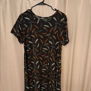 LuLaRoe Feather Pattern Midi Dress - Black and Orange